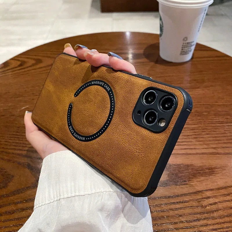 Business magnetic charging iPhone case in imitation leather with anti-fingerprint finish