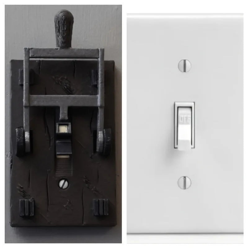 Retro-style decorative wall light switch plate with mechanical switch in PLA material.