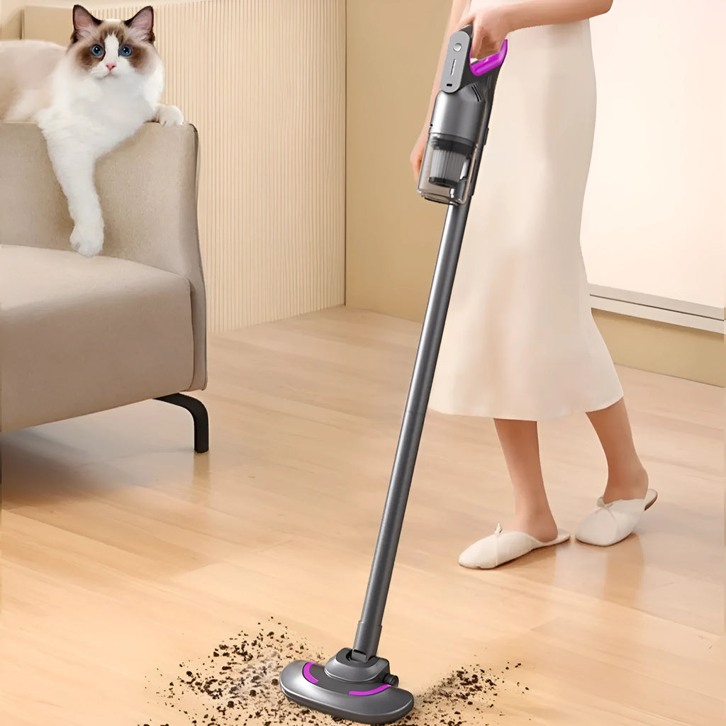 Rose red all-in-one handheld vacuum cleaner with ABS body and 260ml dust cup for mite removal