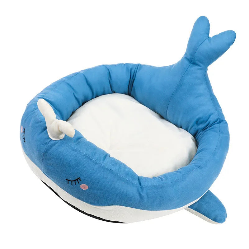 Blue duck-shaped pet bed for small dogs and cats with soft polyester material