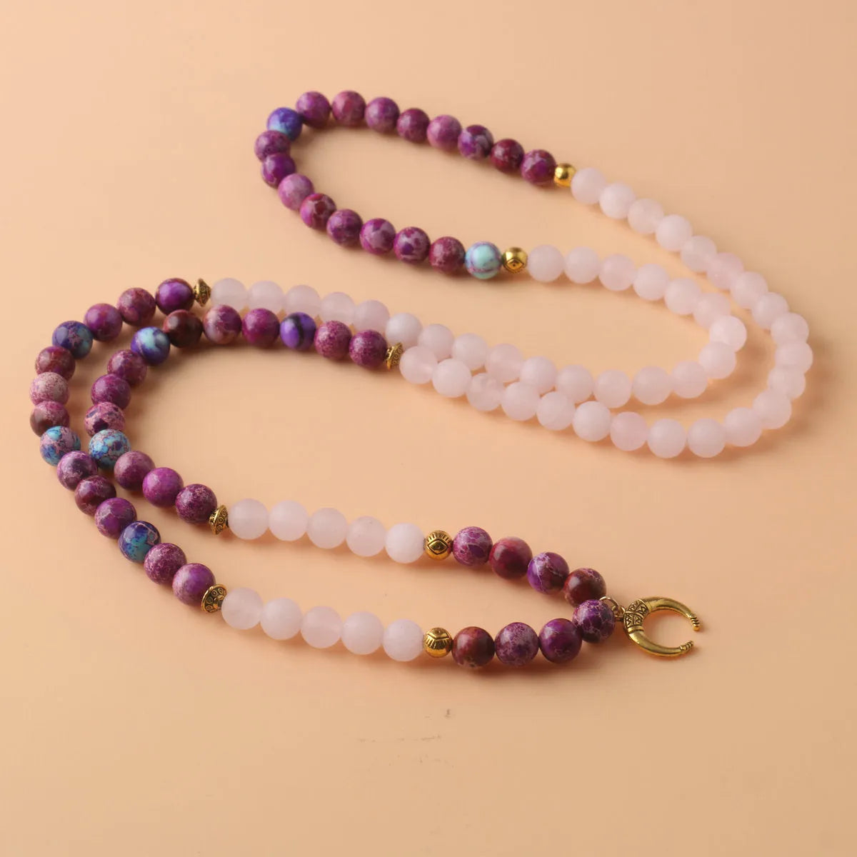Pink crystal Emperor Stone beads pendant necklace on single chain for unisex casual wear