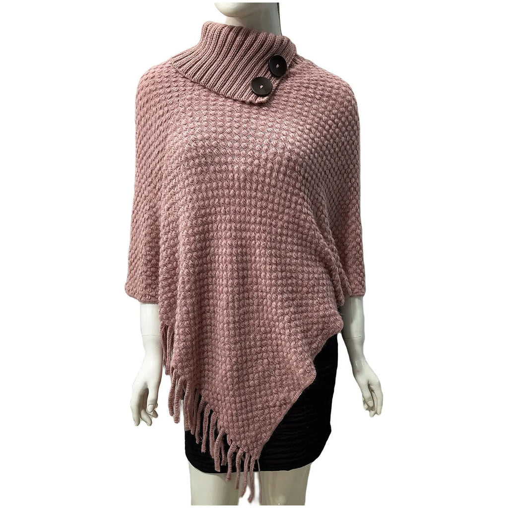 Sleeveless knit shawl with dotted pattern in khaki colour, acrylic fibre, free size, worn over shoulders