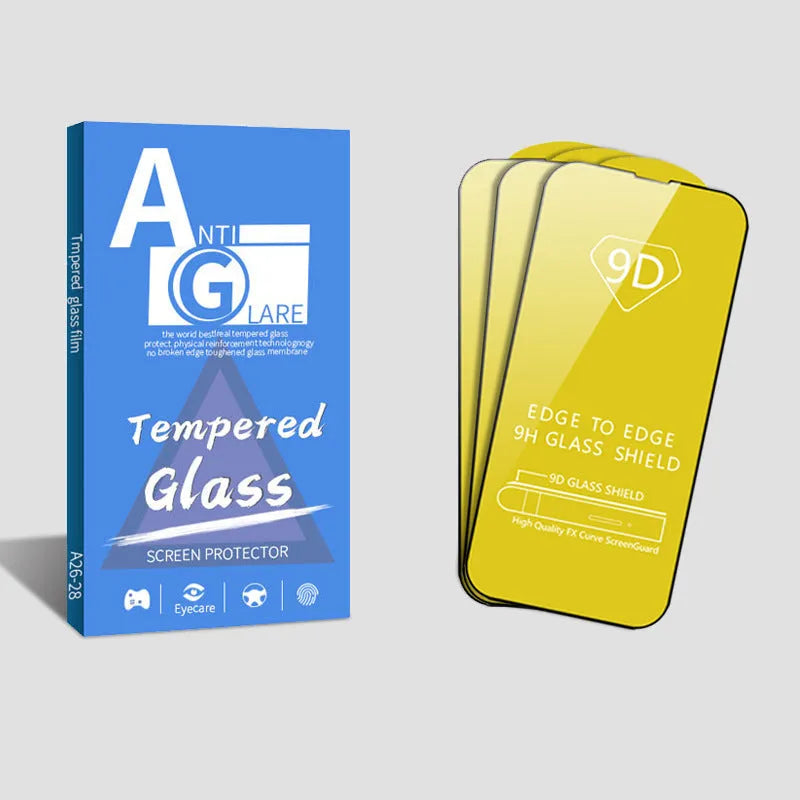 Tempered glass screen protector for iPhone, three pieces in cowhide box with film tool, anti-scratch and anti-fingerprint.