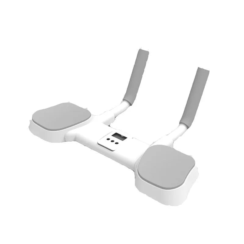 White flat support trainer with alloy aluminium tube frame and ABS plastic components on household surface