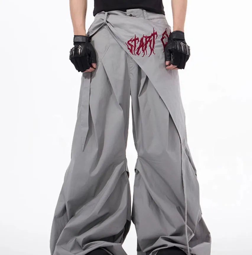 Korean style boys wide-leg summer pants in black or grey solid colours
