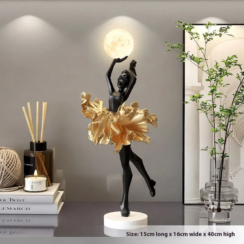Small resin art girl night light ornament in black gold, white, pink, or light blue.