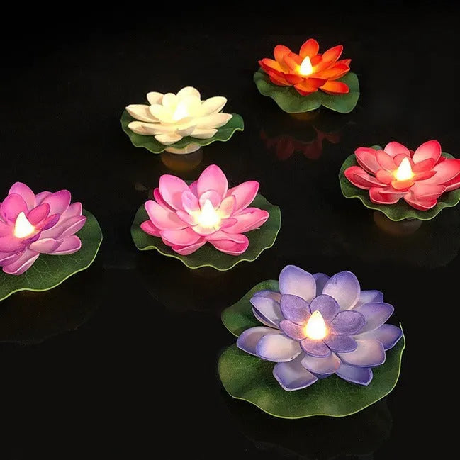 Floating water induction lotus colourful waterproof plastic night lamp 10cm size