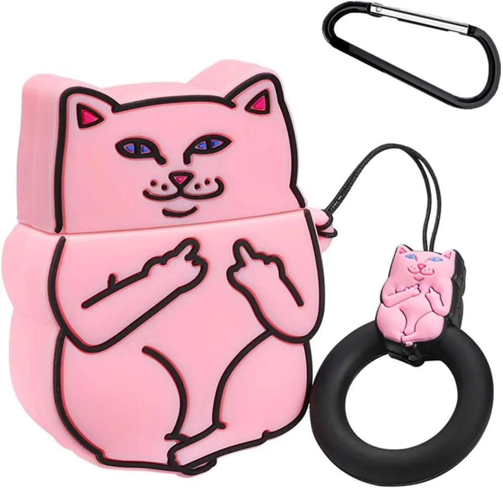 Silicone protective case for AirPods 2 with flip design showing cartoon animal patterns
