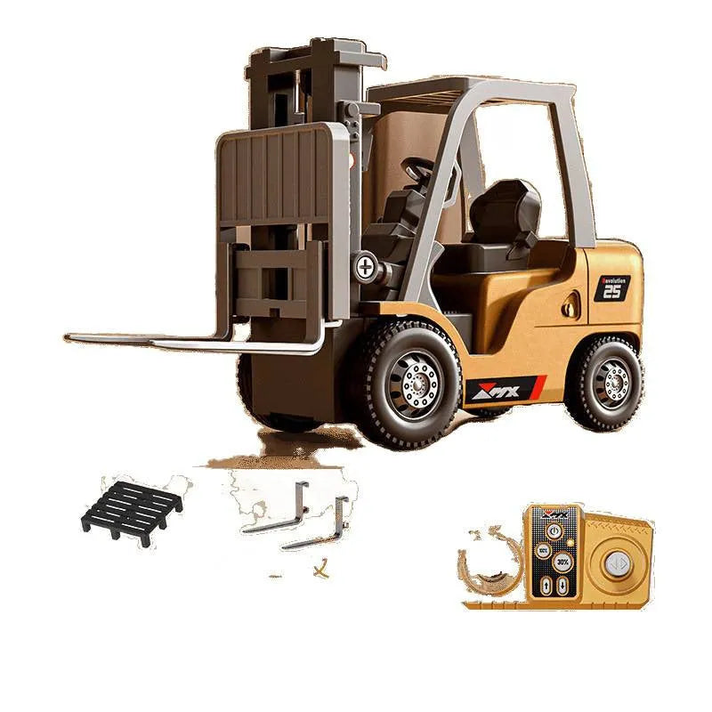 1:64 scale alloy remote control forklift model with Bluetooth controller and cargo accessories