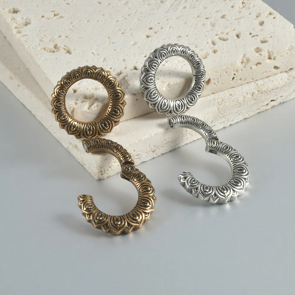 Retro magnetic earrings with hollow heart or lotus designs in antique gold or silver finishes