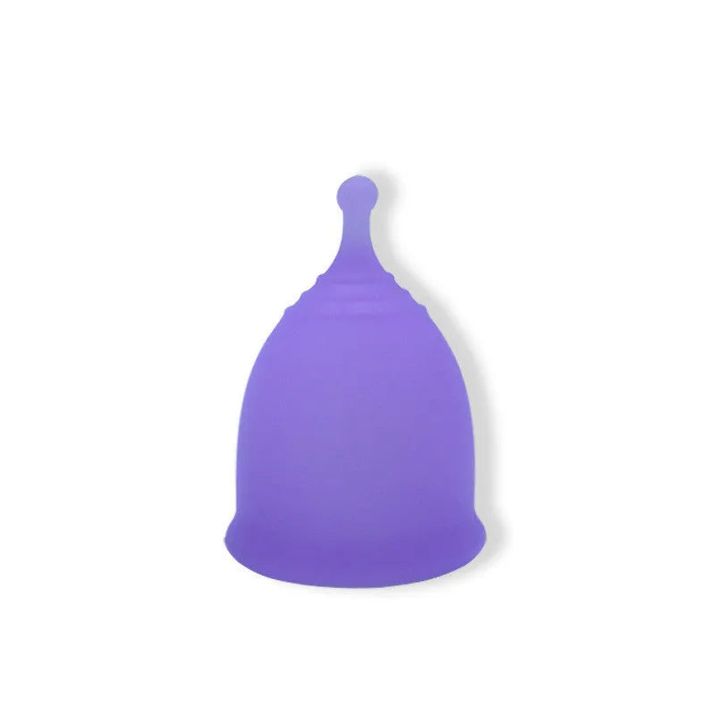 Medical grade silicone menstrual cup in black with two sizes L and S shown side by side