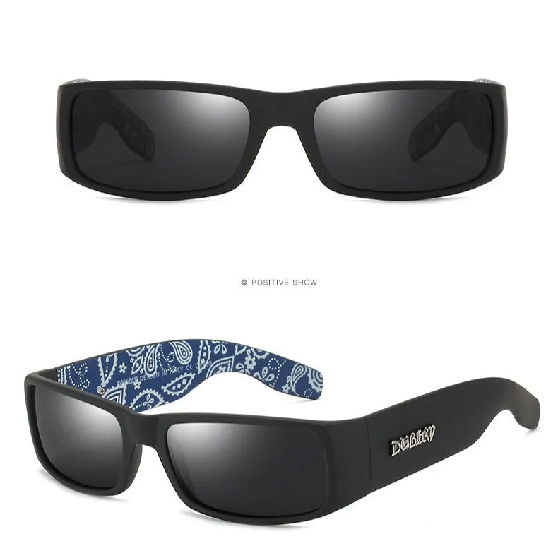 Gothic style European American sports cycling sunglasses with black PC lens and plastic box frame