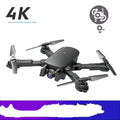 Black 4K HD quadcopter drone with plastic body, 30cm size, shown from side angle