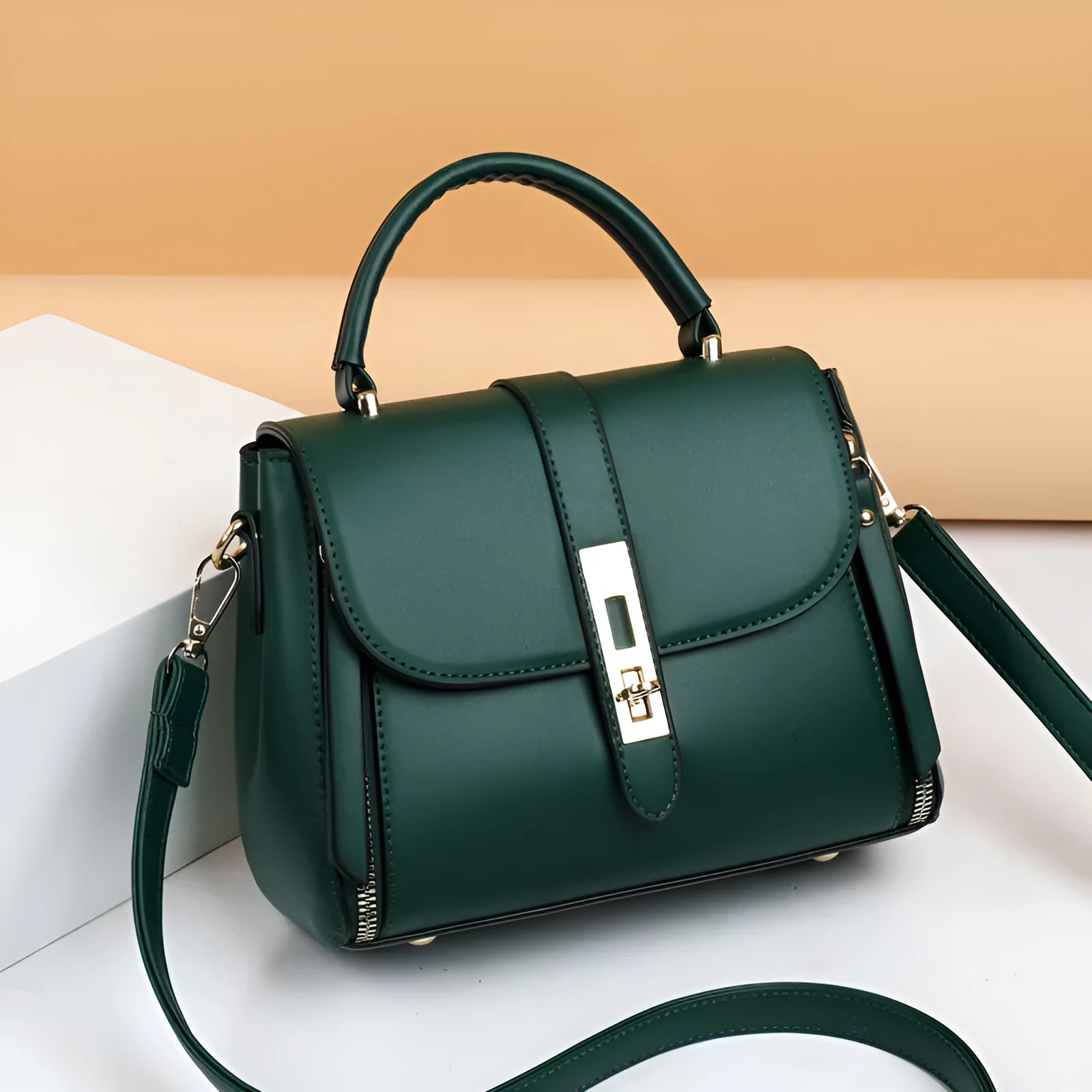 Women's soft PU leather shoulder bag in square vertical messenger style showing black colour option
