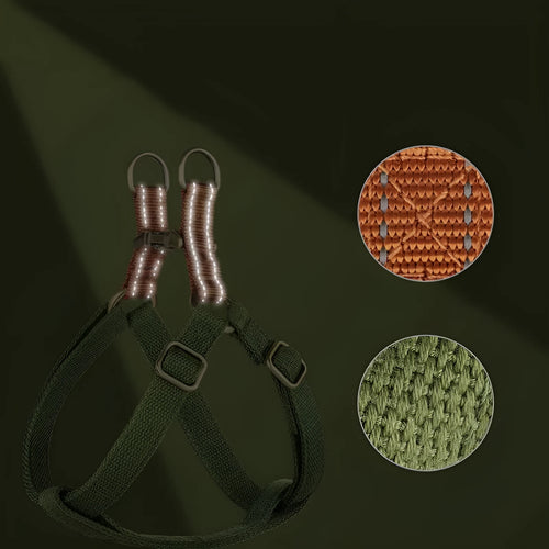 Brown vest-style dog leash harness made from cotton and nylon with metal clasp