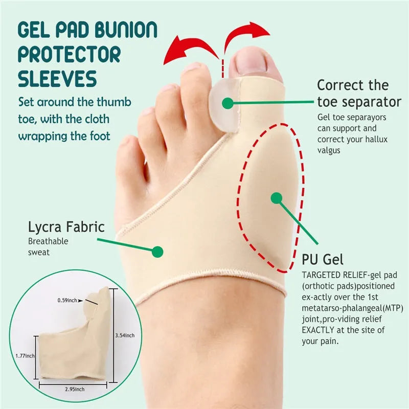 Nine-piece hallux valgus toe corrector set in silicone and Lycra cloth, free size, picture colour finish