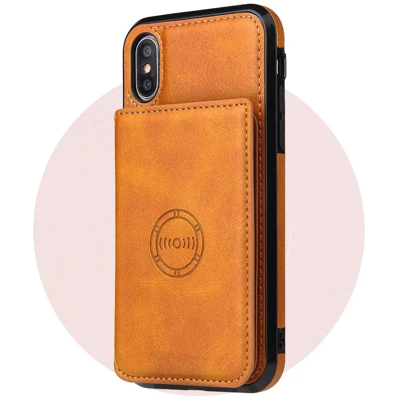Imitation leather card wallet phone case back cover for iPhone in multiple solid colours
