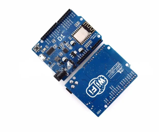 Black ESP-8266EX WIFI development board with Arduino compatibility and labelled I/O pins
