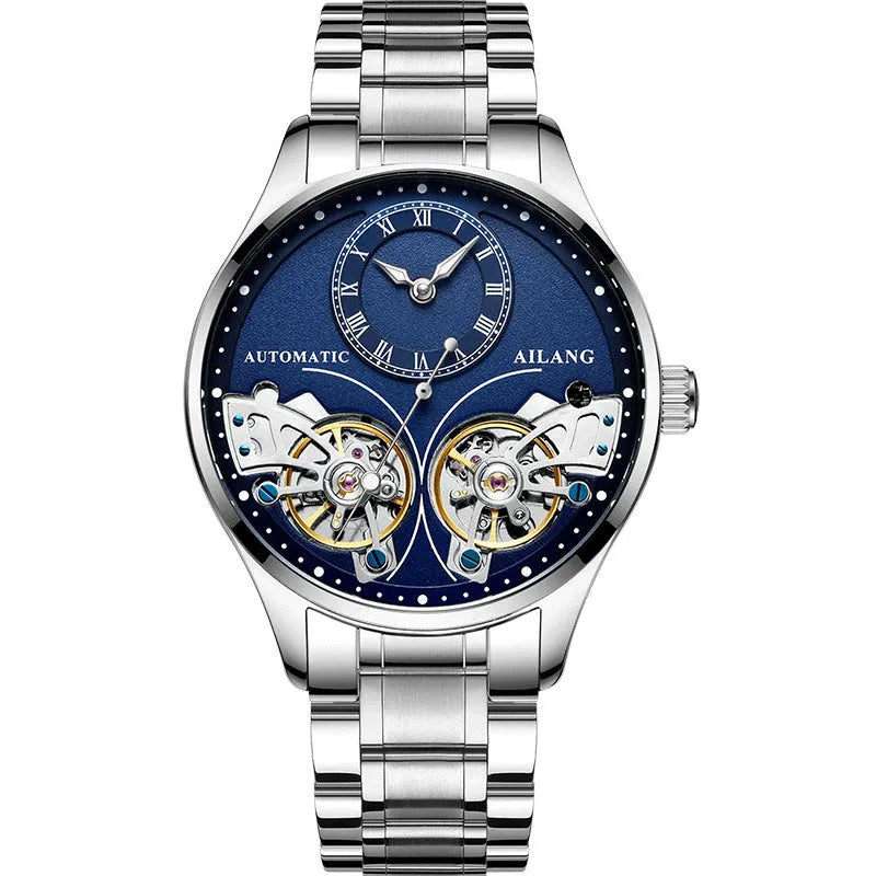 Automatic men's watch with tourbillon and moon phase displays in titanium case