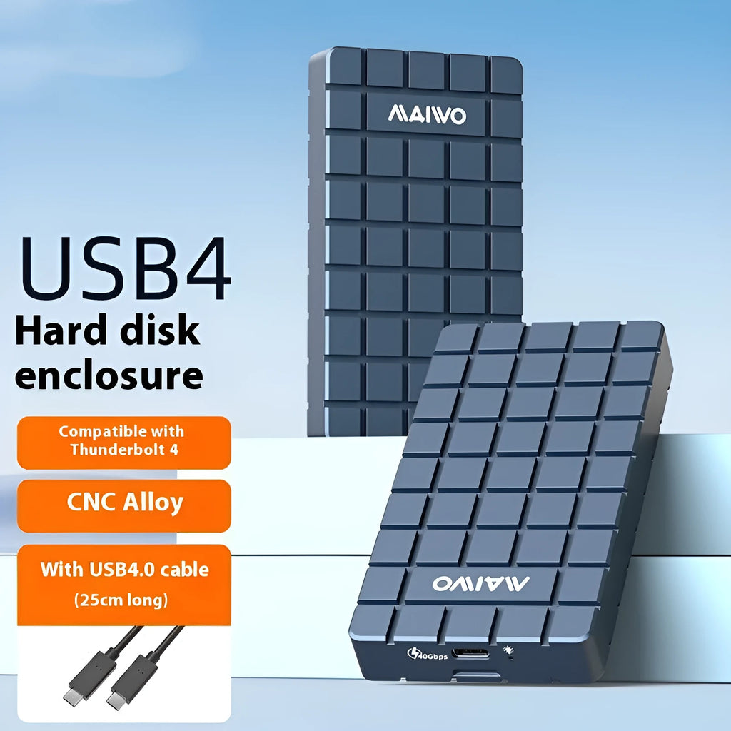 Aluminium USB4 hard disk enclosure for NVMe SSD measuring 50×118×13mm
