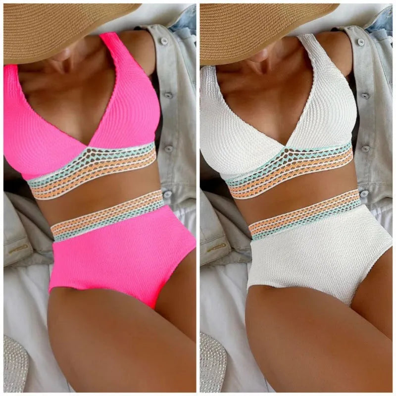 White high waist bikini set with sleeveless top on a mannequin