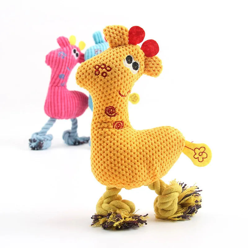 Blue deer shaped plush dog toy with corn grain texture on a white background