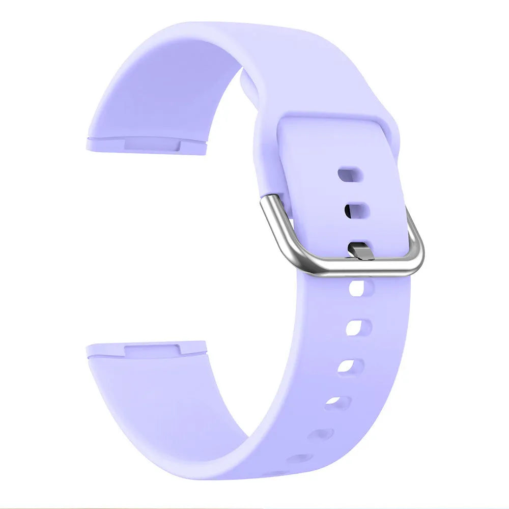 Solid colour silicone replacement strap with silver buckle for Fitbit Versa 3 and Sense 2 smartwatches