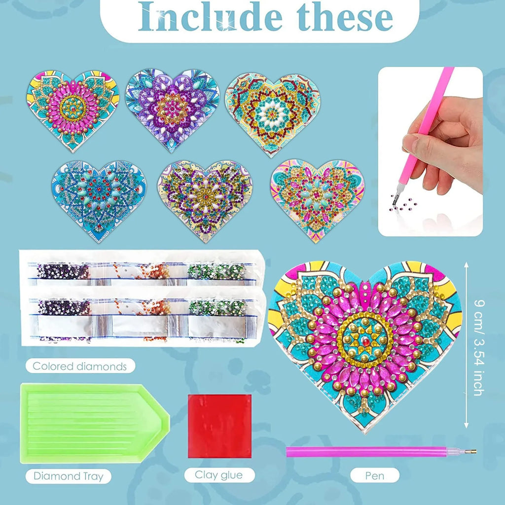 Set of six purple PU leather handmade bookmarks with crystal and flower decorations on a white background.