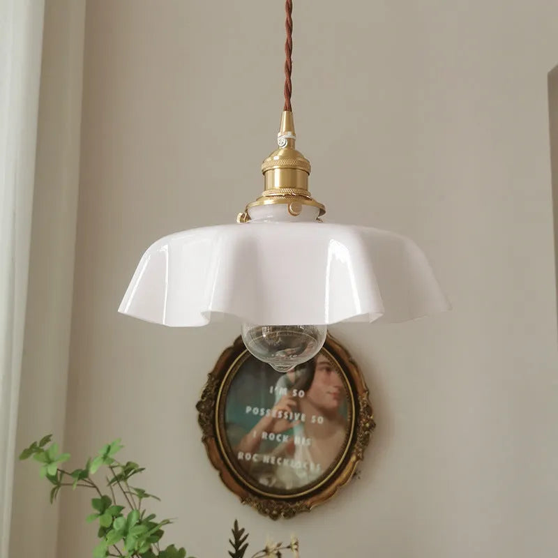Medieval brass flower bud French chandelier with glass body and adjustable chain in light blue colour option
