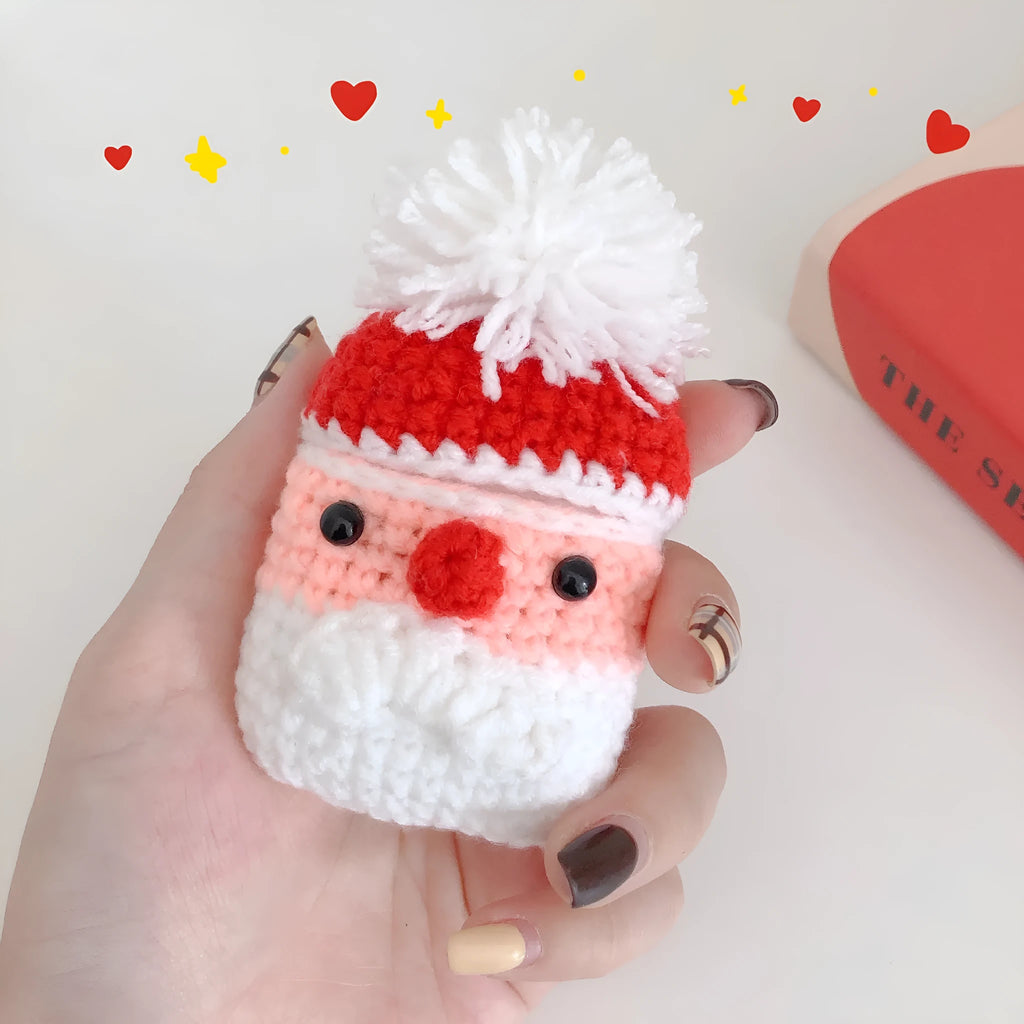 Plush knitted Santa Claus earphone case in photo colour for AirPods 1 and 2, wool cartoon back cover
