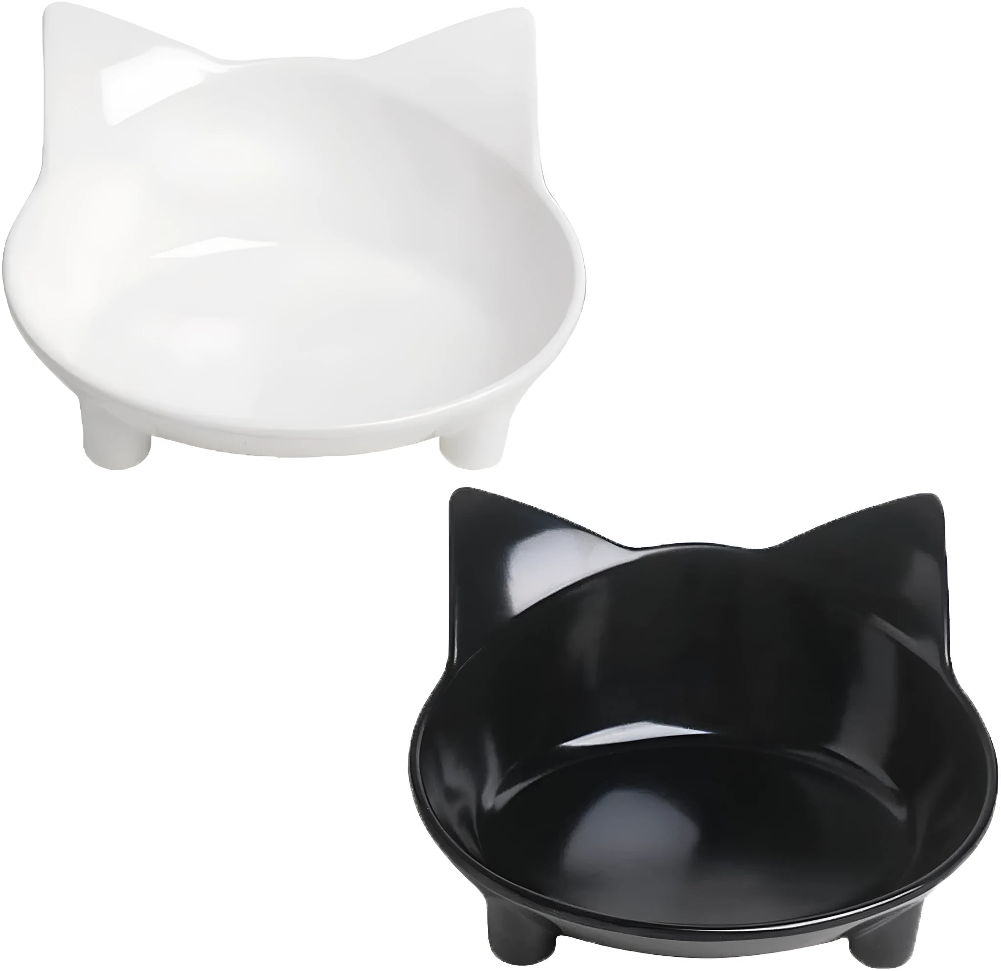 Shallow white melamine cat bowl with non-slip rubber base on a floor