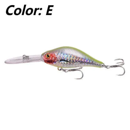 Deep diving long tongue mino fishing lure measuring 10.5cm with extended bill design