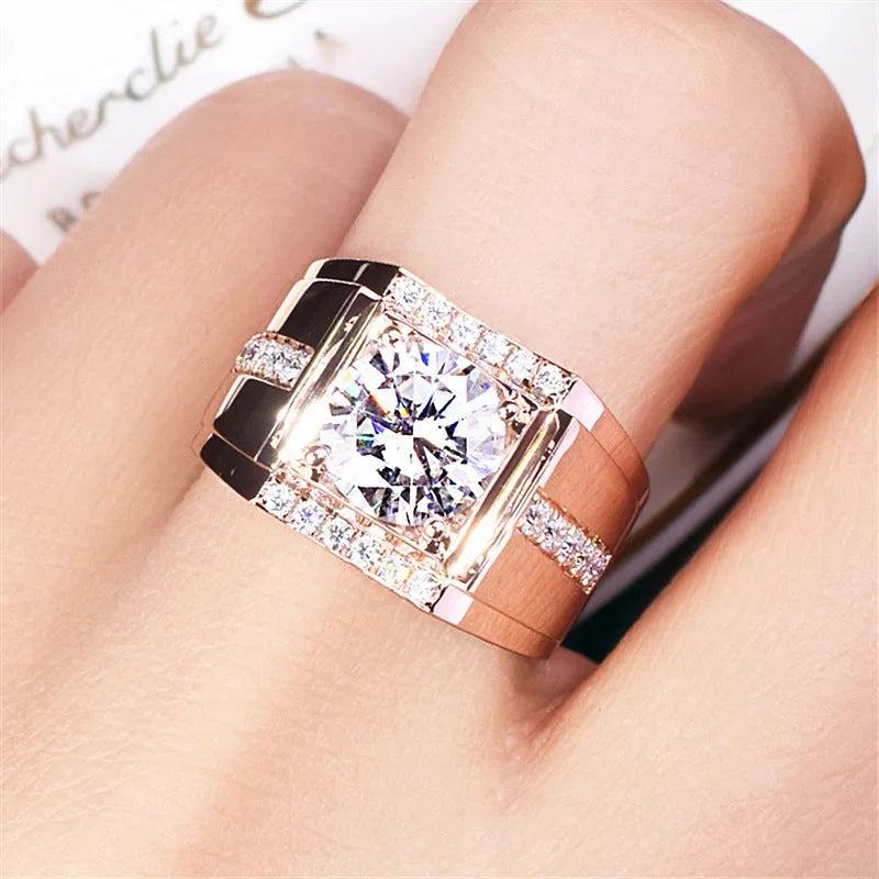Men's geometric diamond ring with adjustable opening in rose gold, gold or platinum colours