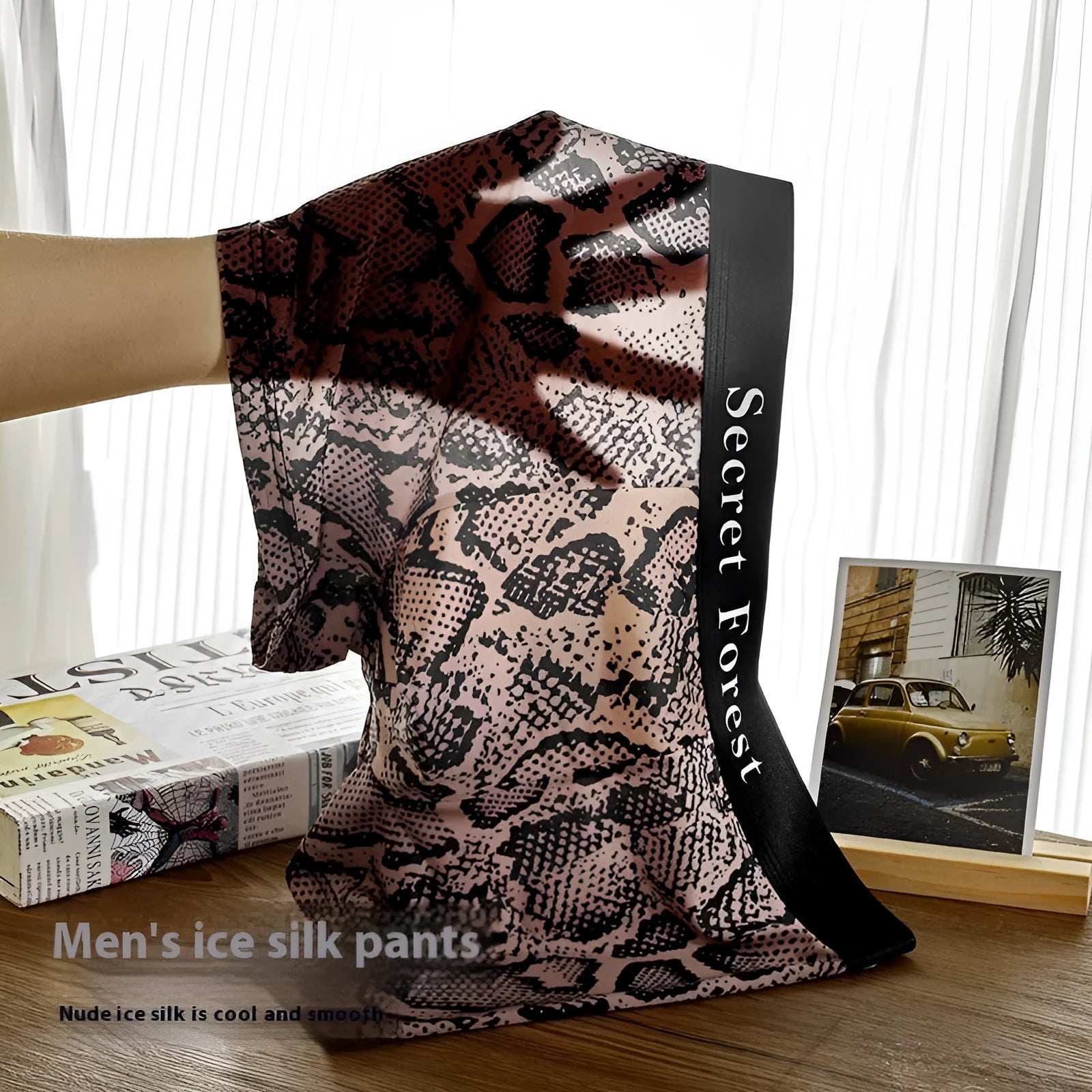 Men's thin loose boxer shorts in polyester fabric available in black, grey and brown colours