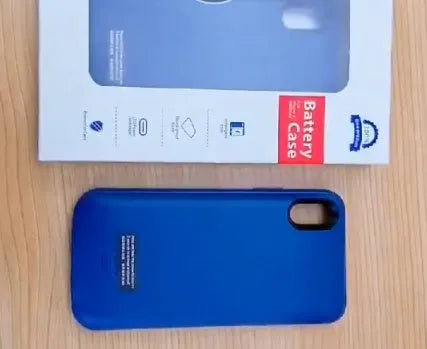 Black silicone iPhone battery charger case showing front and back, compatible with multiple iPhone models.