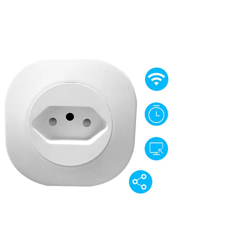 White smart socket plug with WiFi logo, showing EU, US, and Swiss plug style options.
