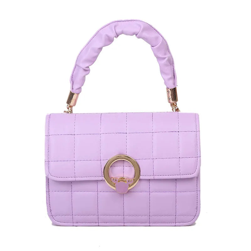 Small square PU messenger bag with embroidery thread detail, solid colour, crossbody style