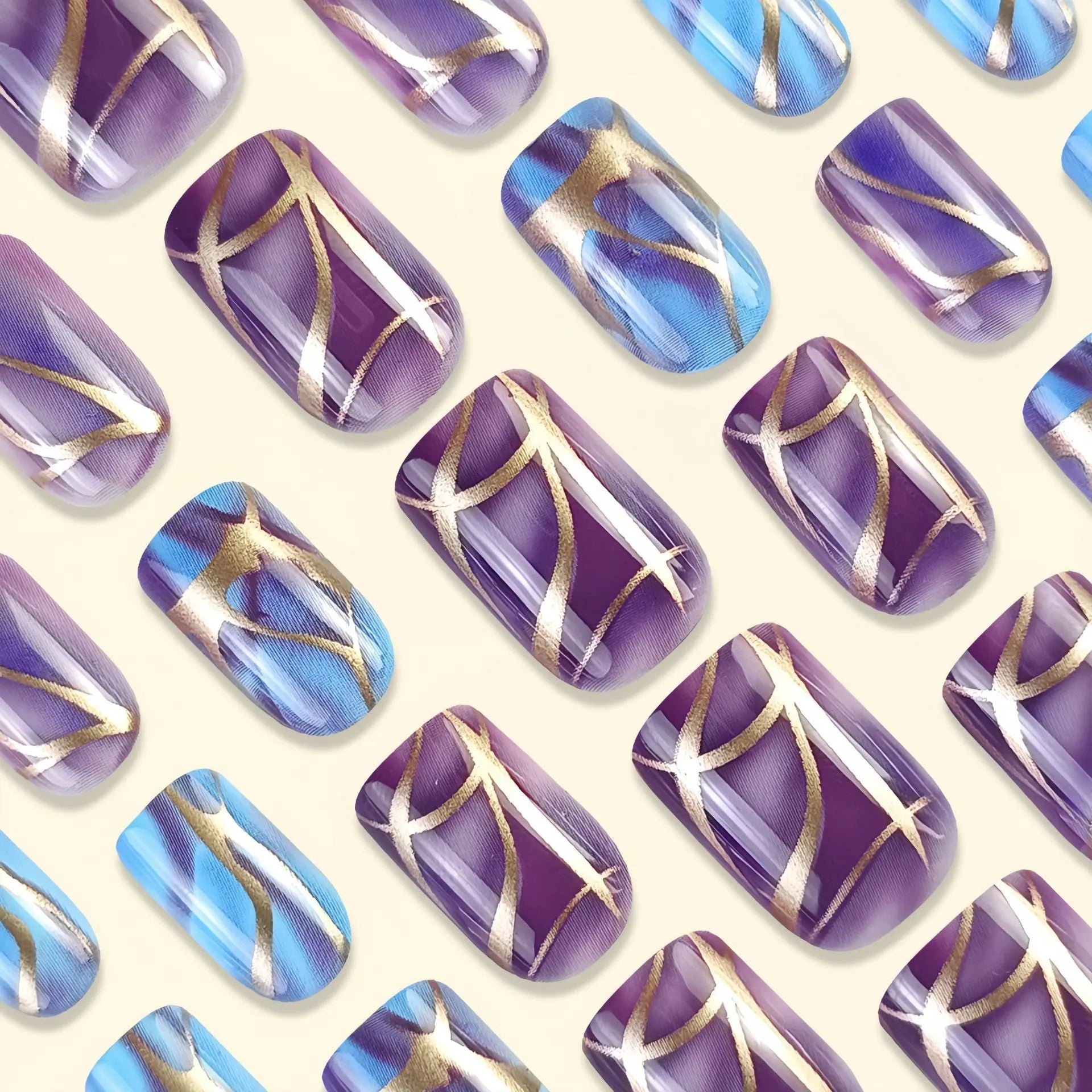 Purple striped mid-length nail stickers in European and American style for general cosmetic use