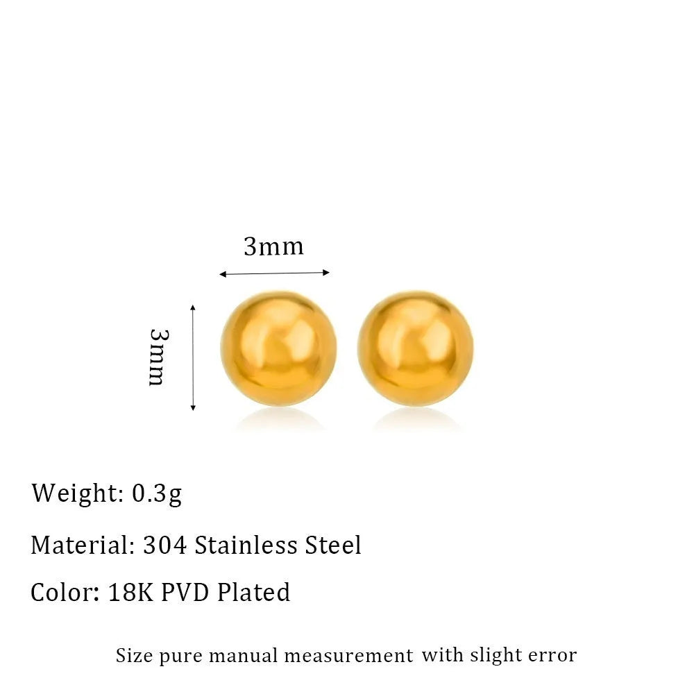 Stainless steel ball stud earrings with gold or silver electroplating in minimalist geometric design.