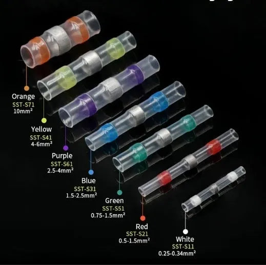 Heat shrink solder ring terminal connector in multiple colours for waterproof electrical connections