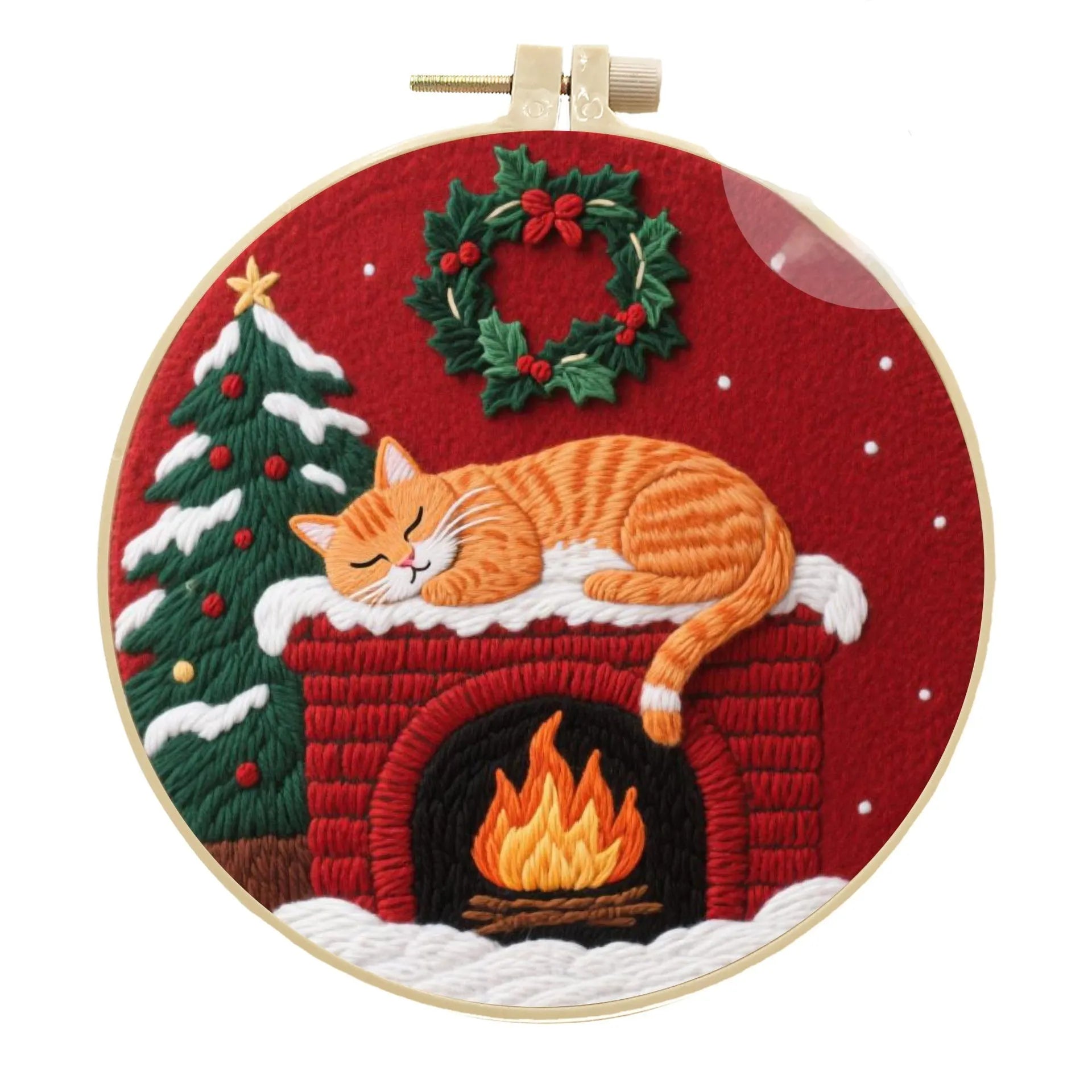 Cotton linen embroidery material package showing autumn fruit patterns for cat-themed DIY projects