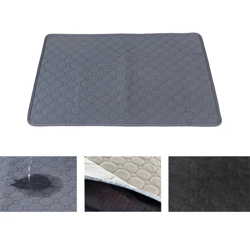 Pet Parents washable dog pee pad in a neutral grey colour, shown folded and unfolded.