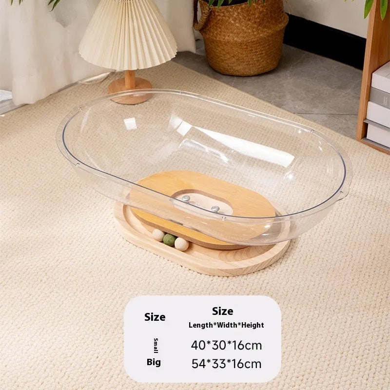 Transparent acrylic cat space capsule bed with bathtub design in multiple size options