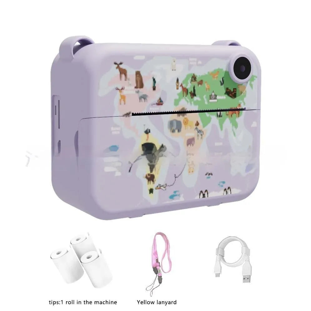 Children's SLR instant print camera in pink with ABS body showing front view