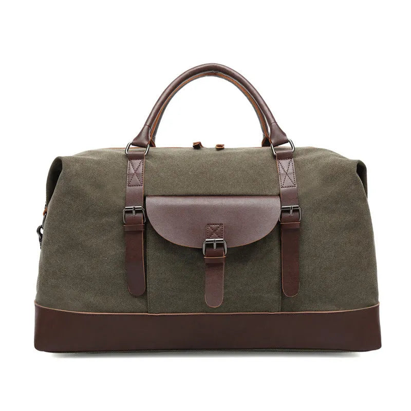 Large canvas crossbody travel bag for men, 36-55L capacity, with zipper pockets and document bag, in black, coffee, dark grey, or green.