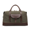 Large canvas crossbody travel bag for men, 36-55L capacity, with zipper pockets and document bag, in black, coffee, dark grey, or green.