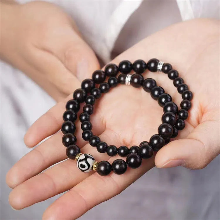 Ebony wood Tibetan beads bracelet with 8mm diameter and two-circle retro design