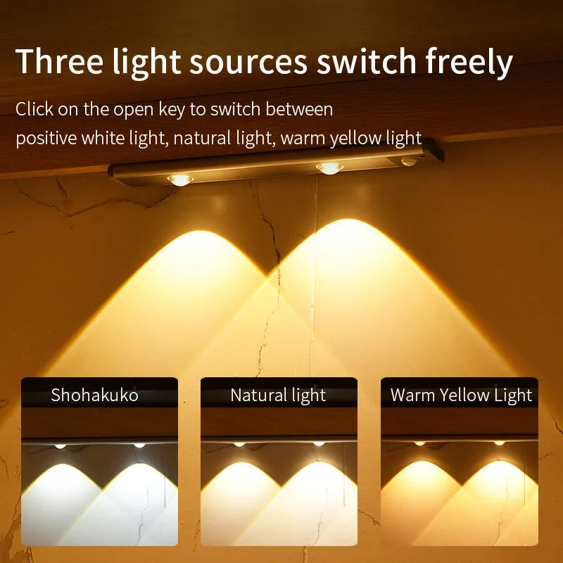 Rechargeable motion sensor cabinet lamp with three colour temperatures and magnetic mount for under cabinet use