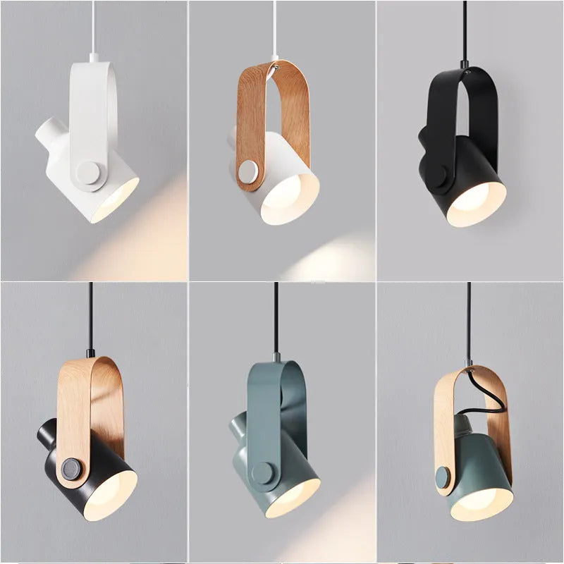 Creative log-style suspension chandelier with wrought iron paint finish in black, 9 cm diameter