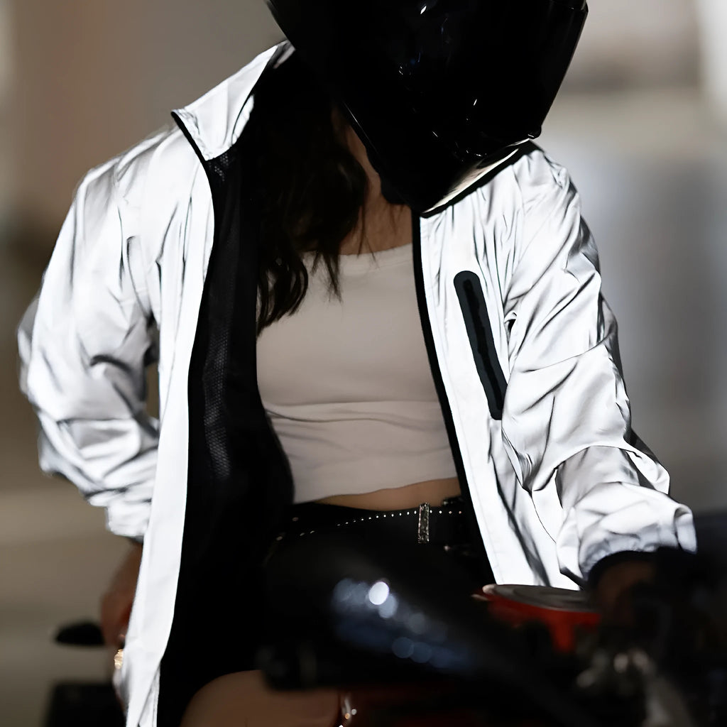 Waterproof polyester long sleeve top in silver BL220 colour showing windproof waterproof features